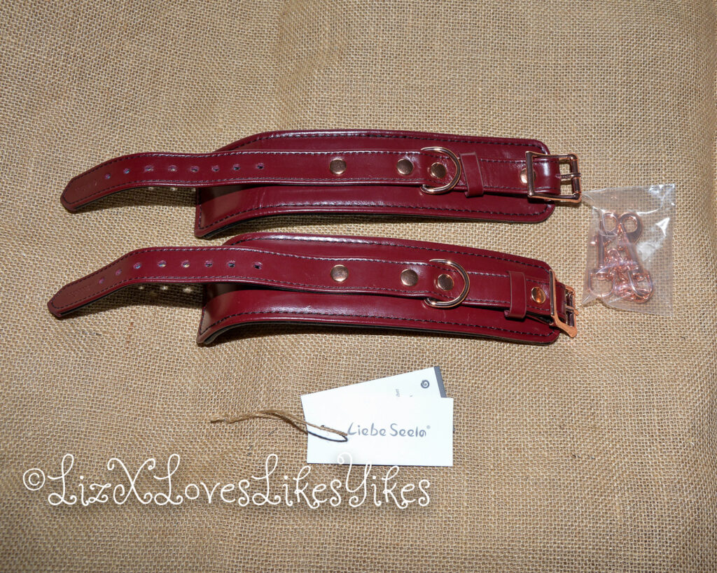 Review of the Liebe Seele Wine Red - Leather Handcuffs with Rose Gold Hardware by Liz BlackX Copyright Lizxlikes.com