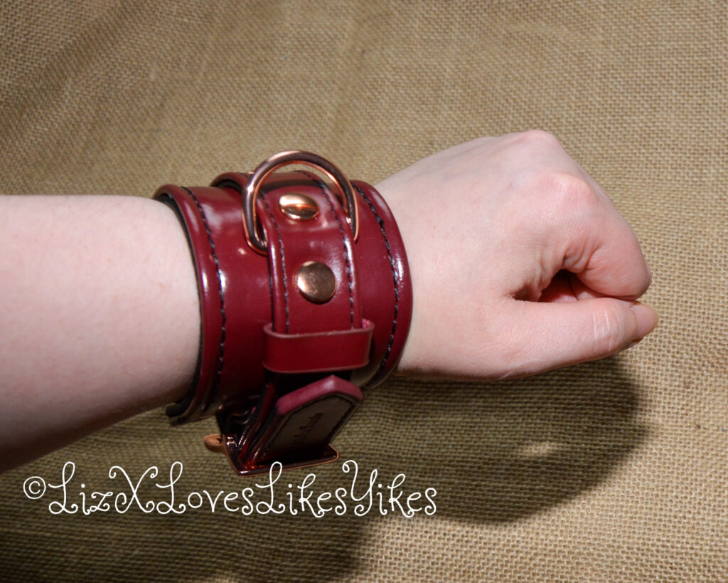 Review of the Liebe Seele Wine Red - Leather Handcuffs with Rose Gold Hardware by Liz BlackX Copyright Lizxlikes.com