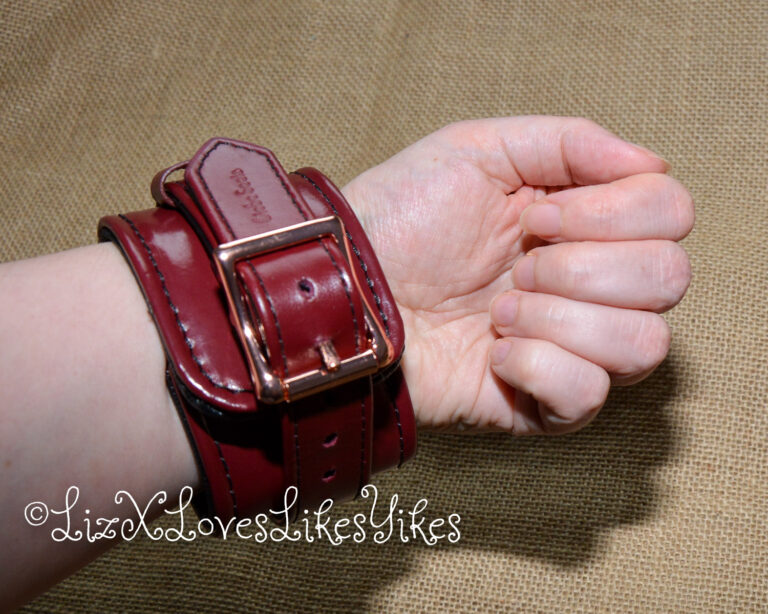 Review of the Liebe Seele Wine Red - Leather Handcuffs with Rose Gold Hardware by Liz BlackX Copyright Lizxlikes.com