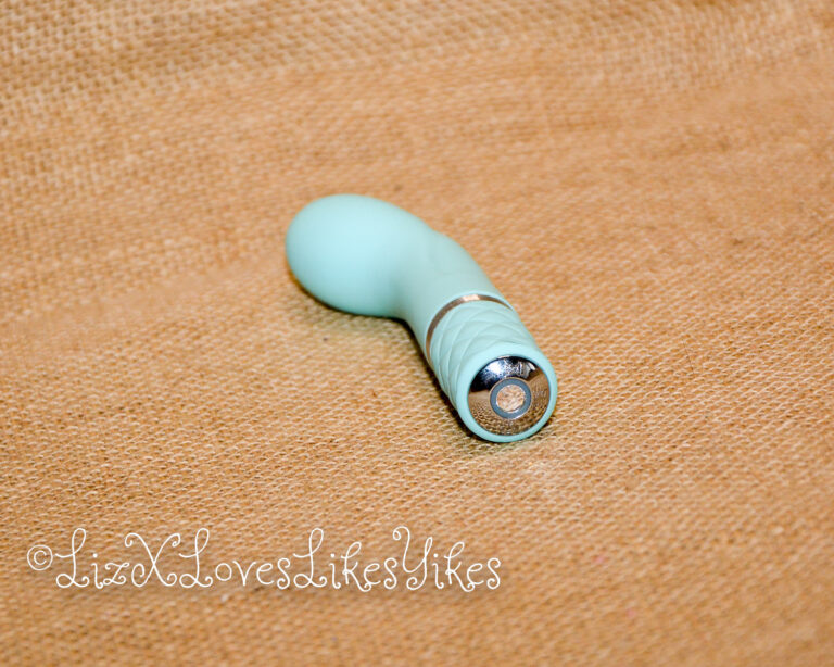 The button on the bottom Review of Pillow Talk Racy G-spot Vibrator - Teal Copyright Liz BlackX
