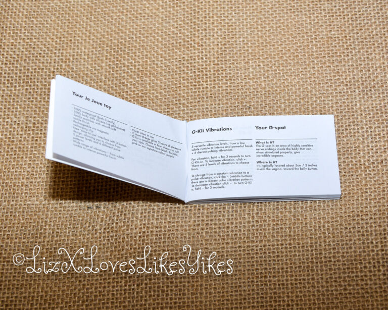 Review of the Je Joue G-Kii Flexible Clitoral & G-Spot Vibrator Copyright Liz BlackX The G-Kii's manual.