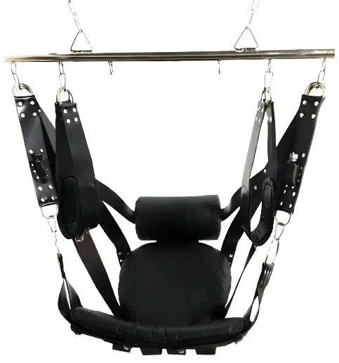 VIP white leather BDSM swing with padded neck and leg support